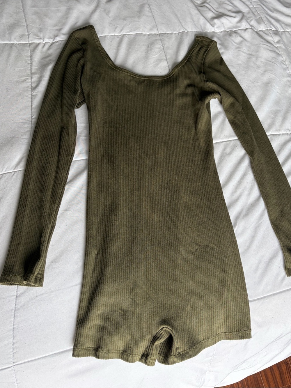 PINK Victoria's Secret Olive Ribbed Long Sleeve Romper